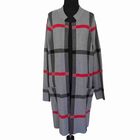 NWOT Tahari Plaid Knit Open Cardigan Sweater Pockets Size 1X My Perfect Shape - Picture 1 of 10